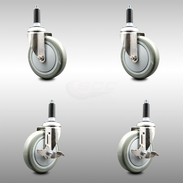 Service Caster 5 Inch 316SS Gray Poly Swivel 3/4 Inch Expanding Stem Caster Brake SCC, 2PK SCC-SS316EX20S514-PPUB-2-TLB-2-34 - main